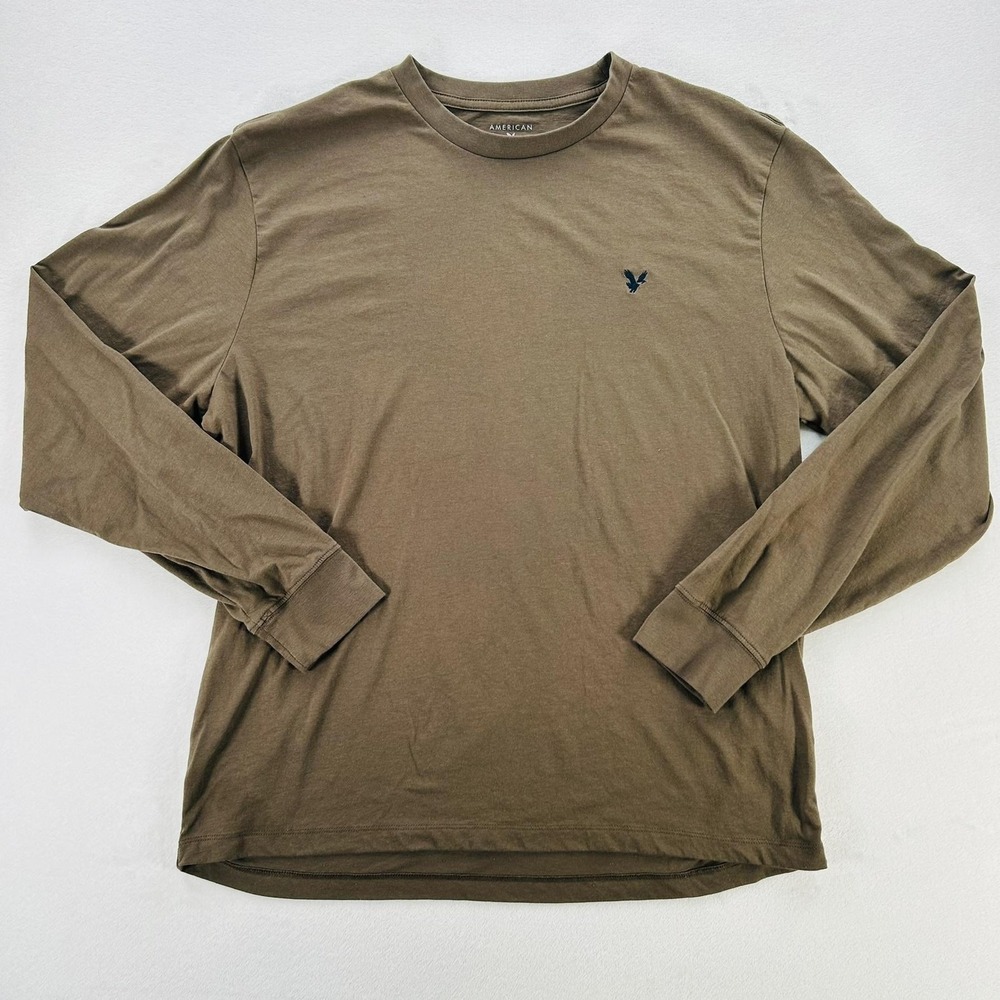 American Eagle Shirt Mens Large Brown Green Super Soft Long Sleeve Standard Fit